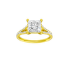 A front view of the Emerald cut diamond engagement ring in 14k yellow gold with a prong band and solitaire setting