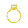 A profile view of the Princess cut diamond engagement ring in 14k yellow gold with a prong band and solitaire setting