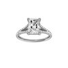 A front view of the Radiant cut diamond engagement ring in 14k white gold with a diamond band and solitaire setting