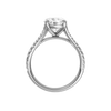 A profile view of the Round cut diamond engagement ring in 14k white gold with a diamond band and solitaire setting