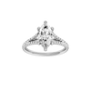 A front view of the Marquise cut diamond engagement ring in platinum with a prong band and hidden halo setting