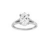 A front view of the Oval cut diamond engagement ring in 14k white gold with a prong band and hidden halo setting