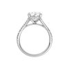 A profile view of the Pear cut diamond engagement ring in 14k white gold with a prong band and cathedral setting