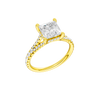 A three-quarter view of the Princess cut diamond engagement ring in 14k yellow gold with a prong band and hidden halo setting