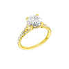 A three-quarter view of the Round cut diamond engagement ring in 14k yellow gold with a prong band and hidden halo setting
