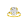 A front view of the Emerald cut diamond engagement ring in 14k yellow gold with a prong band and solitaire setting