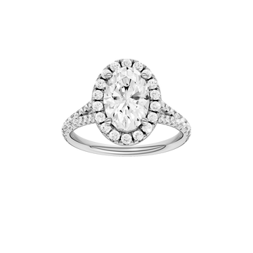 A front view of the Oval cut diamond engagement ring in 14k white gold with a prong band and solitaire setting