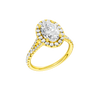 A three-quarter view of the Oval cut diamond engagement ring in 14k yellow gold with a prong band and solitaire setting