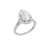 A three-quarter view of the Pear cut diamond engagement ring in platinum with a prong band and solitaire setting