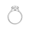 A profile view of the Pear cut diamond engagement ring in 14k white gold with a prong band and solitaire setting