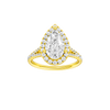 A front view of the Pear cut diamond engagement ring in 14k yellow gold with a prong band and solitaire setting