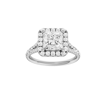 A front view of the Princess cut diamond engagement ring in 14k white gold with a prong band and solitaire setting