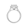 A profile view of the Princess cut diamond engagement ring in platinum with a prong band and solitaire setting