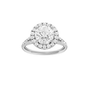 A front view of the Round cut diamond engagement ring in platinum with a prong diamond band and split setting