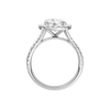 A profile view of the Round cut diamond engagement ring in 14k white gold with a prong diamond band and split setting
