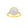 A front view of the Round cut diamond engagement ring in 14k yellow gold with a prong diamond band and split setting