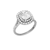 A three-quarter view of the Elongated cushion cut diamond engagement ring in 14k white gold with a prong diamond band and split setting