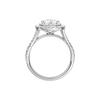 A profile view of the Pear cut diamond engagement ring in 14k white gold with a prong diamond band and split setting