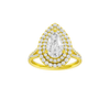 A front view of the Pear cut diamond engagement ring in 14k yellow gold with a prong diamond band and split setting