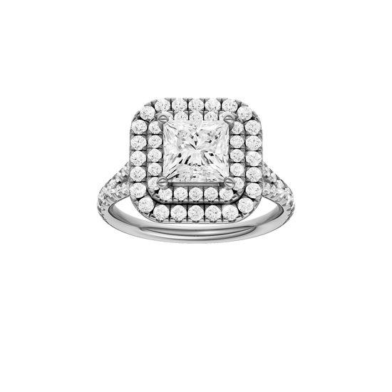 A front view of the Princess cut diamond engagement ring in 14k white gold with a prong band and cathedral setting