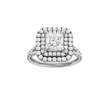 A front view of the Princess cut diamond engagement ring in 14k white gold with a prong band and cathedral setting
