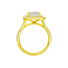 A profile view of the Princess cut diamond engagement ring in 14k yellow gold with a prong band and cathedral setting