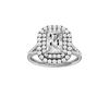 A front view of the Radiant cut diamond engagement ring in platinum with a prong diamond band and split setting