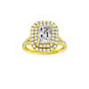A front view of the Radiant cut diamond engagement ring in 14k yellow gold with a prong diamond band and split setting