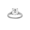 A front view of the Elongated cushion cut diamond engagement ring in 14k white gold with a diamond channel band and split setting