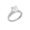 A three-quarter view of the Elongated cushion cut diamond engagement ring in platinum with a diamond channel band and split setting