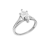 A three-quarter view of the Marquise cut diamond engagement ring in 14k white gold with a diamond channel band and split setting