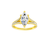 A front view of the Marquise cut diamond engagement ring in 14k yellow gold with a diamond channel band and split setting