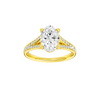 A front view of the Oval cut diamond engagement ring in 14k yellow gold with a diamond channel band and split setting