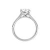 A profile view of the Pear cut diamond engagement ring in 14k white gold with a diamond channel band and split setting