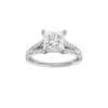 A front view of the Princess cut diamond engagement ring in platinum with a diamond channel band and split setting
