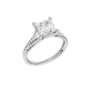 A three-quarter view of the Princess cut diamond engagement ring in 14k white gold with a diamond channel band and split setting