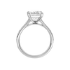 A profile view of the Princess cut diamond engagement ring in platinum with a diamond channel band and split setting