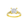 A front view of the Princess cut diamond engagement ring in 14k yellow gold with a diamond channel band and split setting