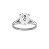 A front view of the Elongated Cushion cut diamond engagement ring in 14k white gold  with a channel band and hidden halo setting