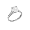 A three-quarter view of the Elongated Cushion cut diamond engagement ring in platinum  with a channel band and hidden halo setting