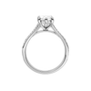 A profile view of the Marquise cut diamond engagement ring in 14k white gold with a diamond channel band and split setting