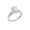 A three-quarter view of the Oval cut diamond engagement ring in 14k white gold with a channel band and hidden halo setting