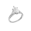 A three-quarter view of the Pear cut diamond engagement ring in platinum with a channel band and cathedral setting