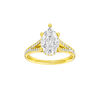 A front view of the Pear cut diamond engagement ring in 14k yellow gold with a channel band and cathedral setting