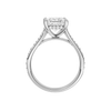 A profile view of the Princess cut diamond engagement ring in platinum with a diamond channel band and split setting