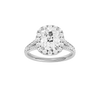 A front view of the Elongated cushion cut diamond engagement ring in platinum with a diamond channel band and split setting