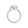 A profile view of the Elongated cushion cut diamond engagement ring in 14k white gold with a diamond channel band and split setting