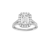 A front view of the Emerald cut diamond engagement ring in platinum with a diamond channel band and split setting