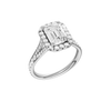A three-quarter view of the Emerald cut diamond engagement ring in 14k white gold with a diamond channel band and split setting