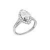 A three-quarter view of the Marquise cut diamond engagement ring in 14k white gold with a channel band and solitaire setting